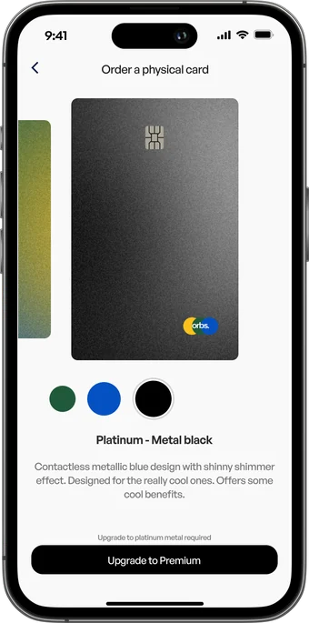OBS Banking card picker: Platinum metal black card