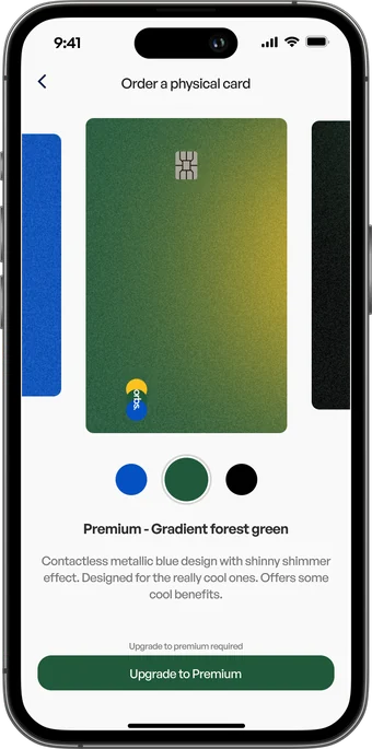 OBS Banking card picker: Premium gradient forest green card